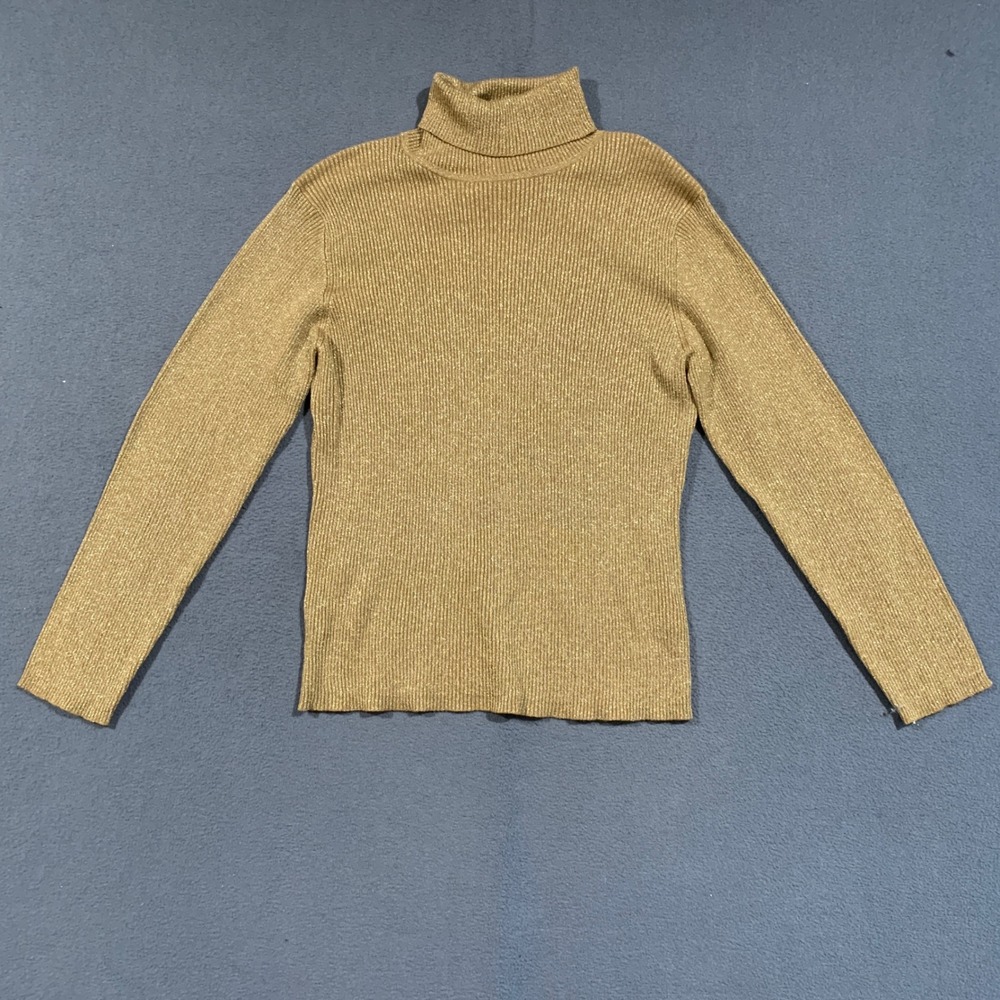 Nygard Collection Turtleneck Sweater Womens Large L Gold Metallic Ribbed Wool